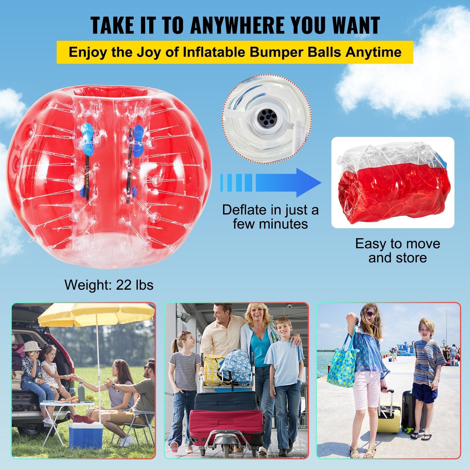 VEVOR Inflatable Bumper Ball 5 FT / 1.5M Diameter, Bubble Soccer Ball, Blow It Up in 5 Min, Inflatable Zorb Ball for Adults or Children (5 FT, Red) 