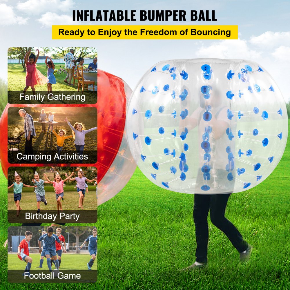 VEVOR Inflatable Bumper Ball 5 FT / 1.5M Diameter, Bubble Soccer Ball, Blow It Up in 5 Min, Inflatable Zorb Ball for Adults or Children (5 FT, Blue Dot) 