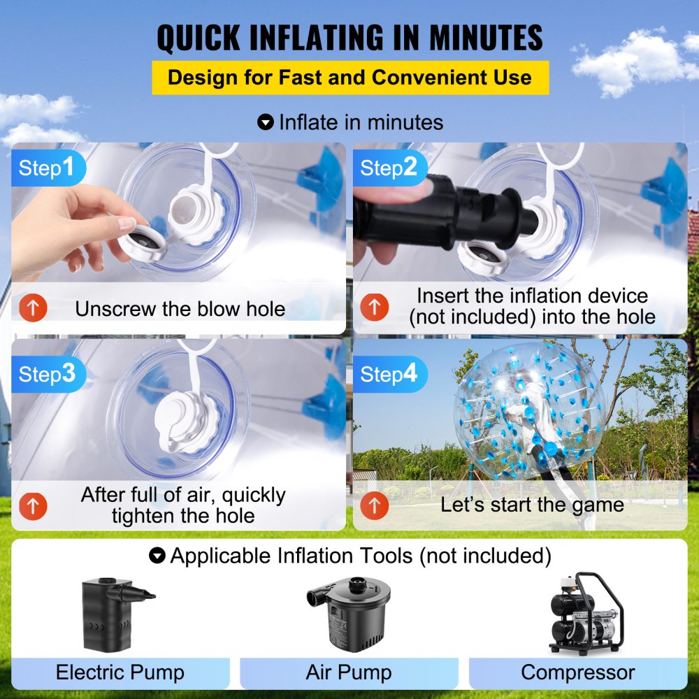 VEVOR Inflatable Bumper Ball 5 FT / 1.5M Diameter, Bubble Soccer Ball, Blow It Up in 5 Min, Inflatable Zorb Ball for Adults or Children (5 FT, Blue Dot) 