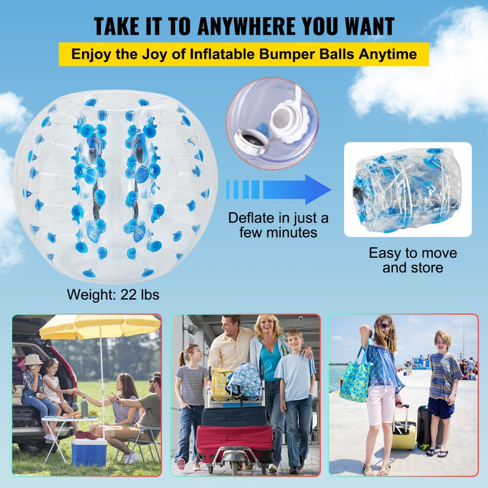 VEVOR Inflatable Bumper Ball 5 FT / 1.5M Diameter, Bubble Soccer Ball, Blow It Up in 5 Min, Inflatable Zorb Ball for Adults or Children (5 FT, Blue Dot) 