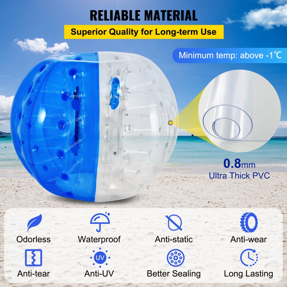 VEVOR Inflatable Bumper Ball 5 FT / 1.5M Diameter, Bubble Soccer Ball, Blow It Up in 5 Min, Inflatable Zorb Ball for Adults or Children (5 FT, Blue) 