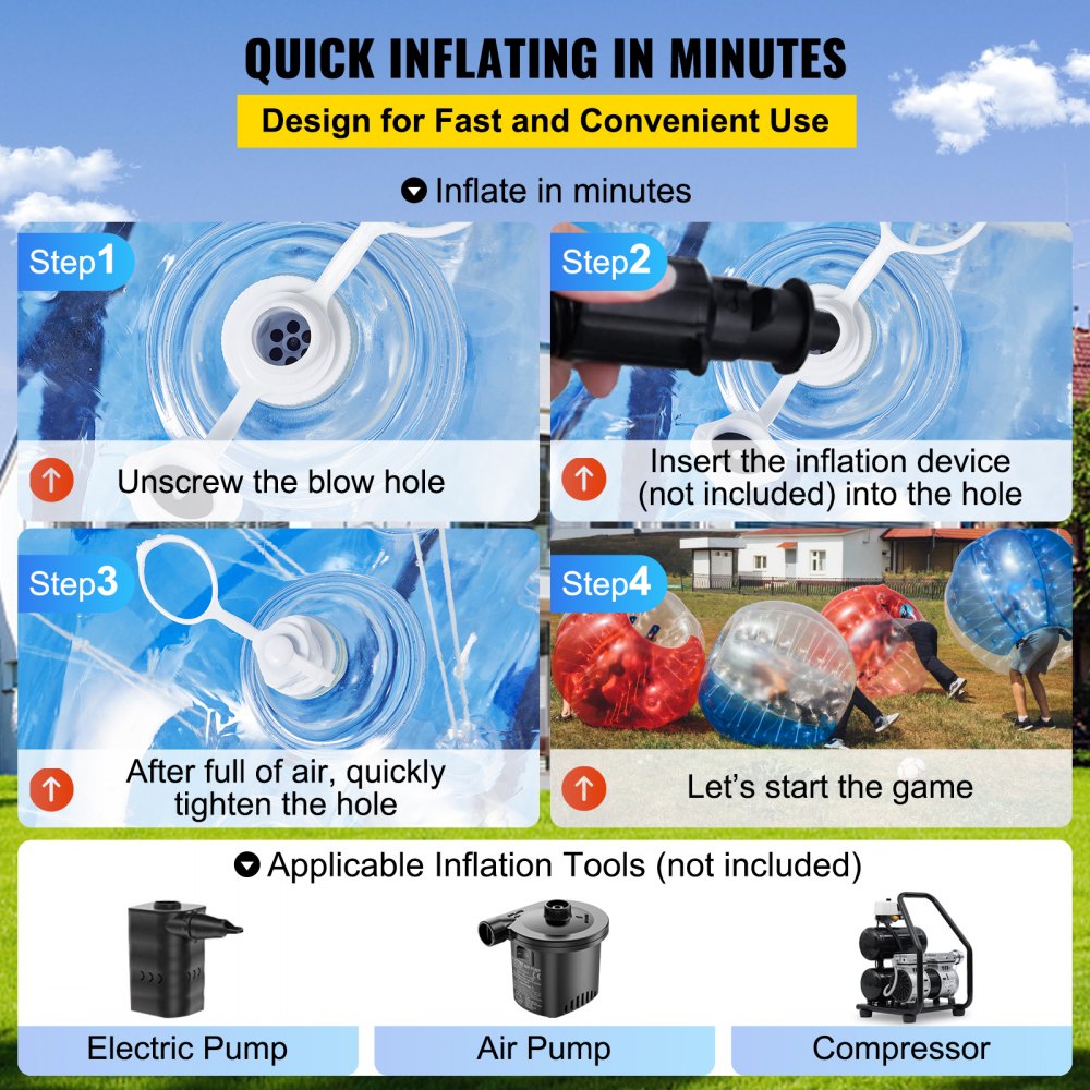 VEVOR Inflatable Bumper Ball 5 FT / 1.5M Diameter, Bubble Soccer Ball, Blow It Up in 5 Min, Inflatable Zorb Ball for Adults or Children (5 FT, Blue) 