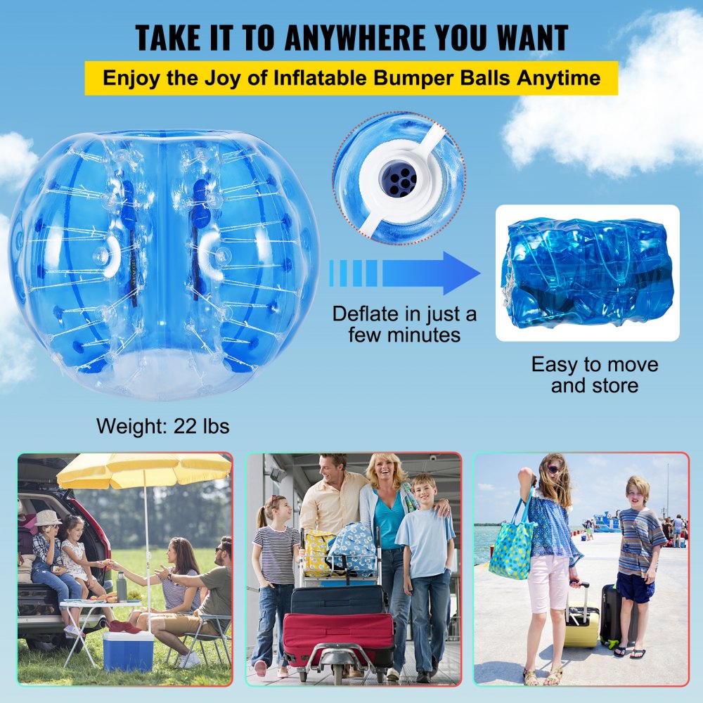 VEVOR Inflatable Bumper Ball 5 FT / 1.5M Diameter, Bubble Soccer Ball, Blow It Up in 5 Min, Inflatable Zorb Ball for Adults or Children (5 FT, Blue) 