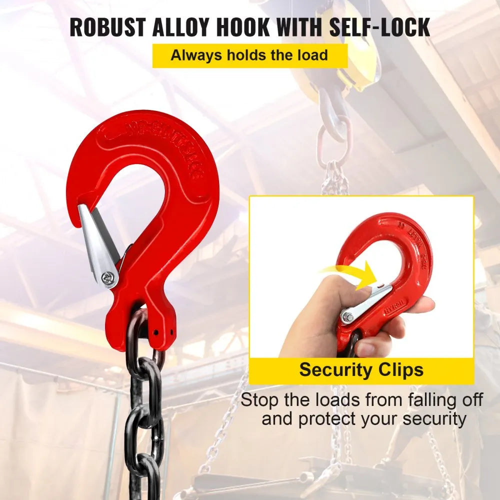 5/16" x 5 ft G80 Chain Sling – 11,000 lb Capacity 4-Leg Lifting Chain with Grab Hooks