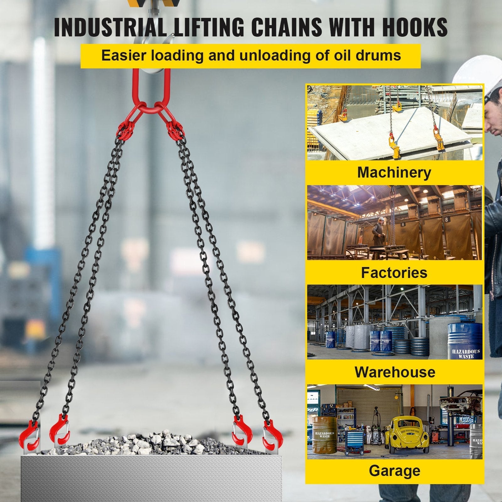 VEVOR Chain Sling 9/32" X 4.5" Engine Lift Chain G80 Alloy Steel Engine Chain Hoist Lifts 3 Ton with 4 Leg Grab Hooks and Adjuster 
