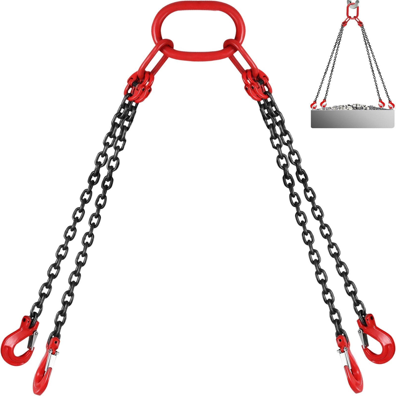 VEVOR Chain Sling 9/32" X 4.5" Engine Lift Chain G80 Alloy Steel Engine Chain Hoist Lifts 3 Ton with 4 Leg Grab Hooks and Adjuster 
