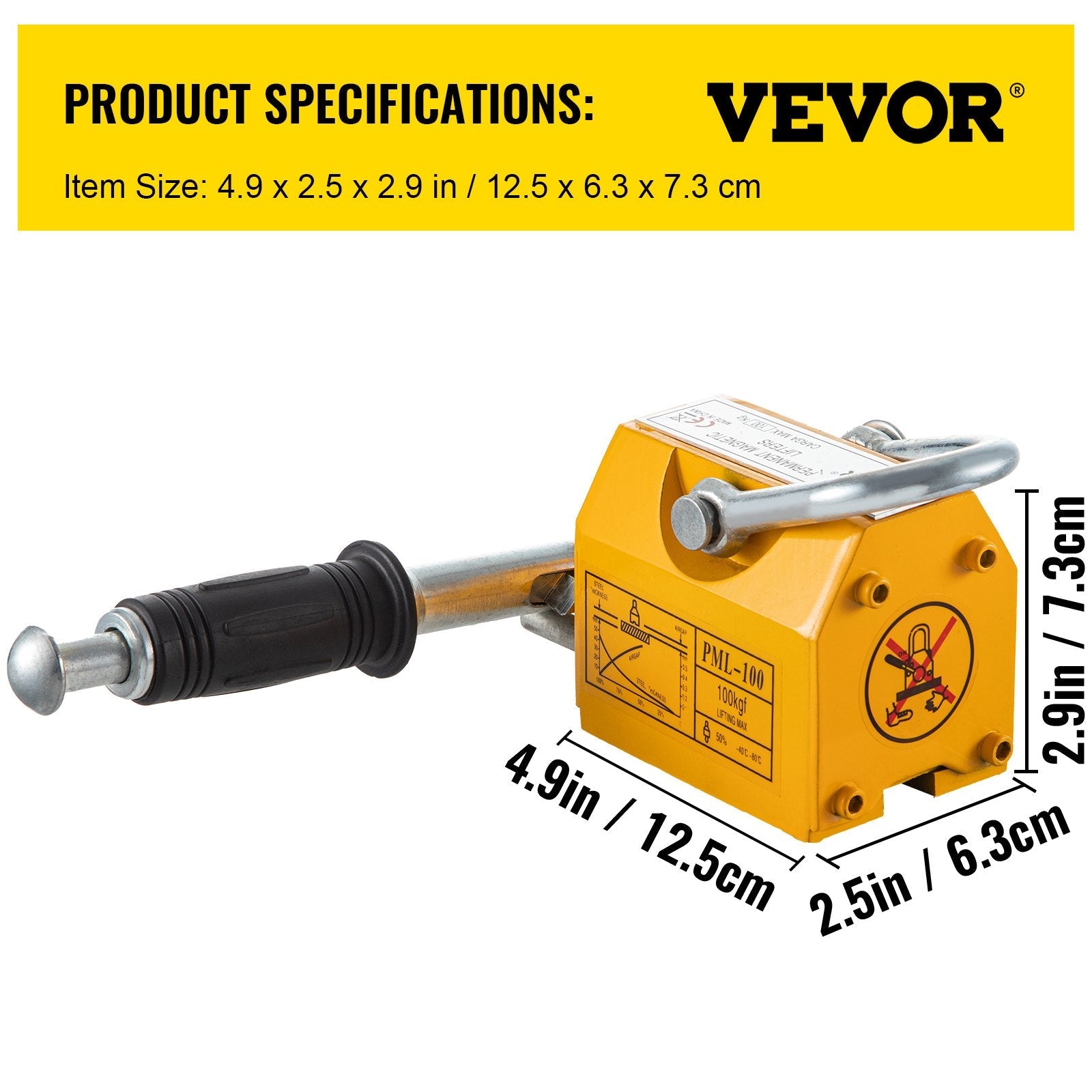 VEVOR Magnetic Lifter, 220lbs Pulling Capacity Steel Lifting Magnet, 100KG Permanent Lift Hoist Shop Crane with Handle, Heavy Duty Metal Lifting Magnet for Material Lifting Equipment 