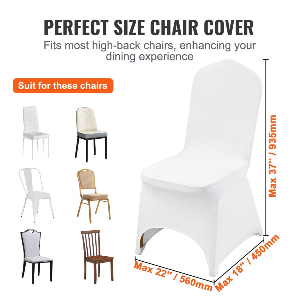 VEVOR Stretch Spandex Folding Chair Covers, Universal Fitted Arched Front Cover, Removable Washable Protective Slipcovers, for Wedding, Holiday, Banquet, Party, Celebration, Dining (100PCS White) 