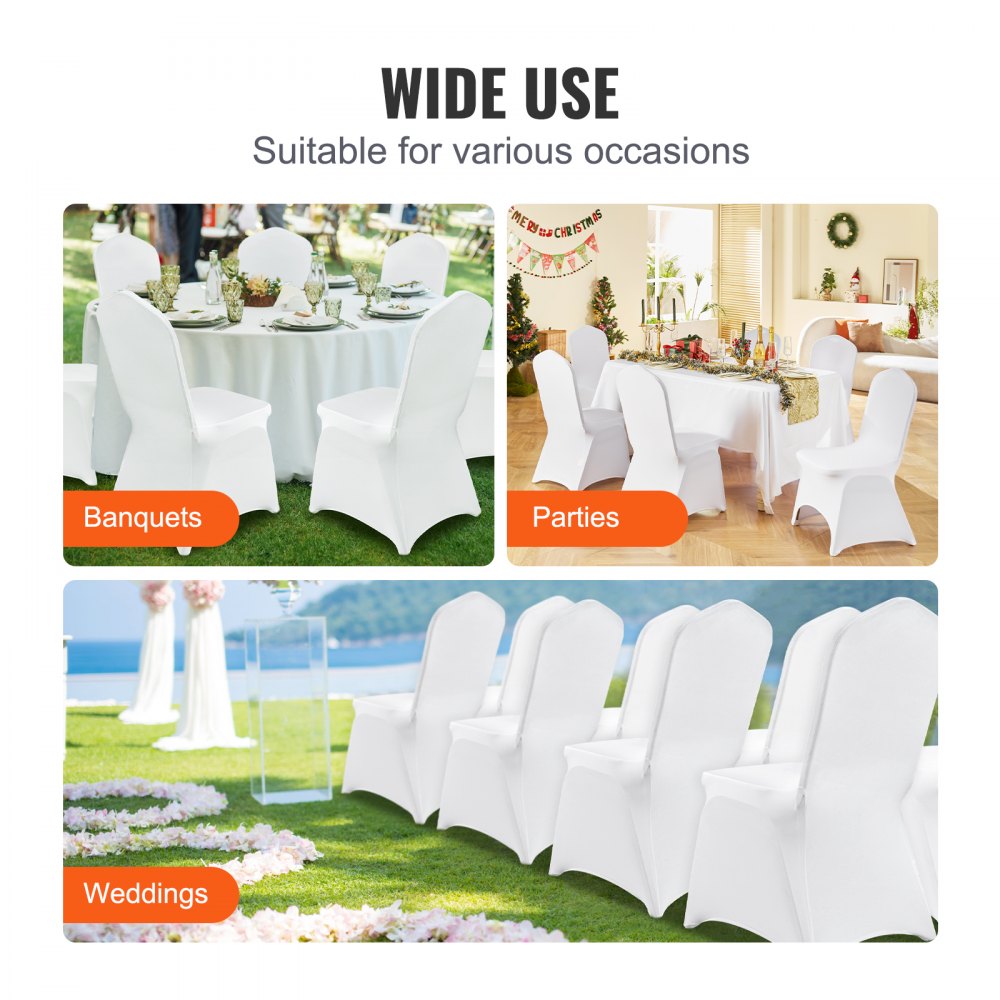 VEVOR Stretch Spandex Folding Chair Covers, Universal Fitted Arched Front Cover, Removable Washable Protective Slipcovers, for Wedding, Holiday, Banquet, Party, Celebration, Dining (100PCS White) 