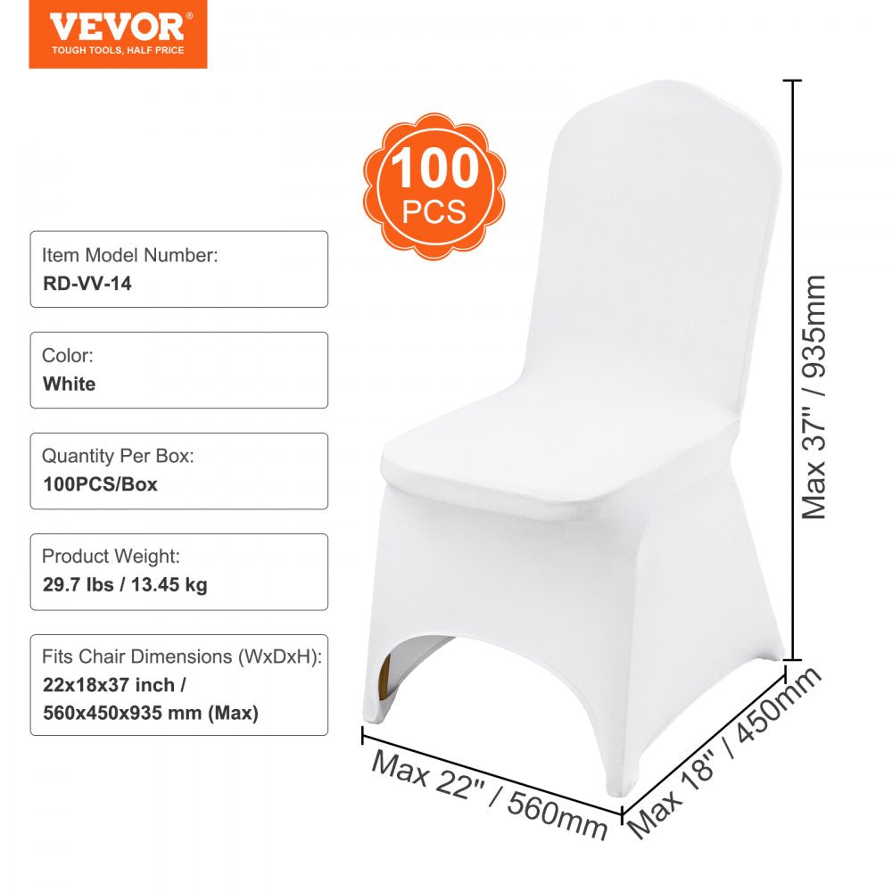 VEVOR Stretch Spandex Folding Chair Covers, Universal Fitted Arched Front Cover, Removable Washable Protective Slipcovers, for Wedding, Holiday, Banquet, Party, Celebration, Dining (100PCS White) 