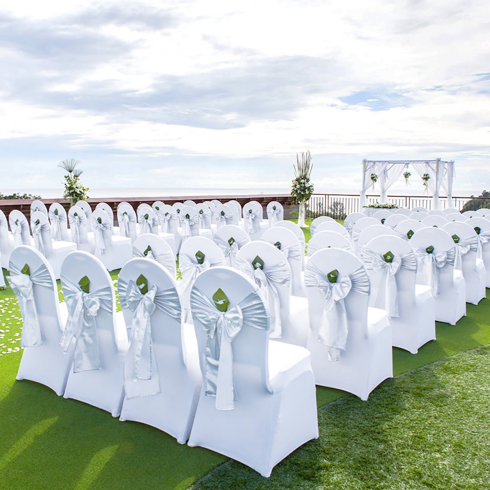 VEVOR Stretch Spandex Folding Chair Covers, Universal Fitted Arched Front Cover, Removable Washable Protective Slipcovers, for Wedding, Holiday, Banquet, Party, Celebration, Dining (100PCS White) 