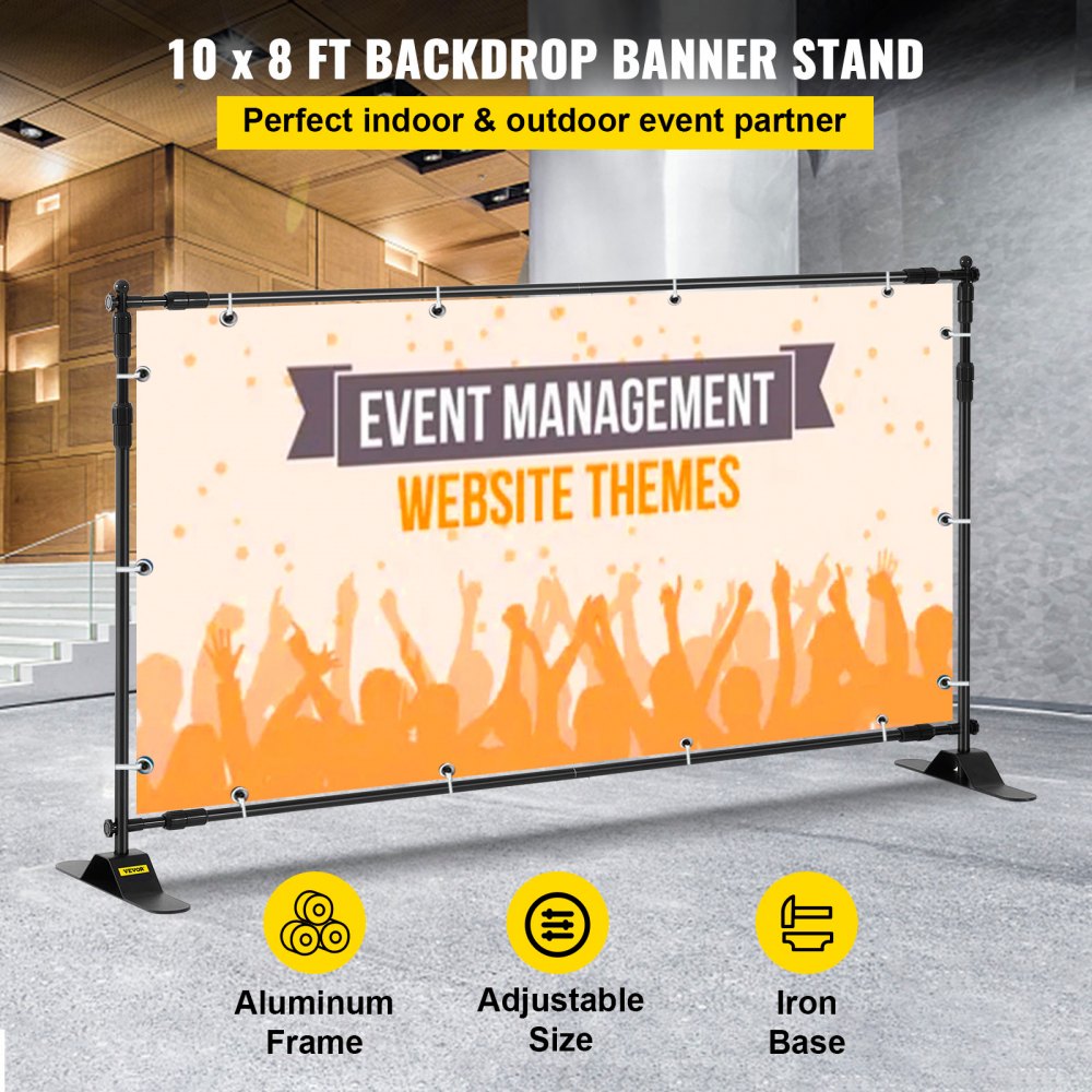 VEVOR 10 x 8 Ft Backdrop Banner Stand Adjustable Height and Width Newest Step and Repeat for Trade Show Wall Exhibitor Photo Booth Background 