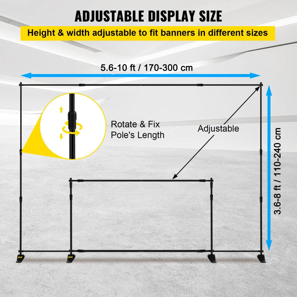 VEVOR 10 x 8 Ft Backdrop Banner Stand Adjustable Height and Width Newest Step and Repeat for Trade Show Wall Exhibitor Photo Booth Background 
