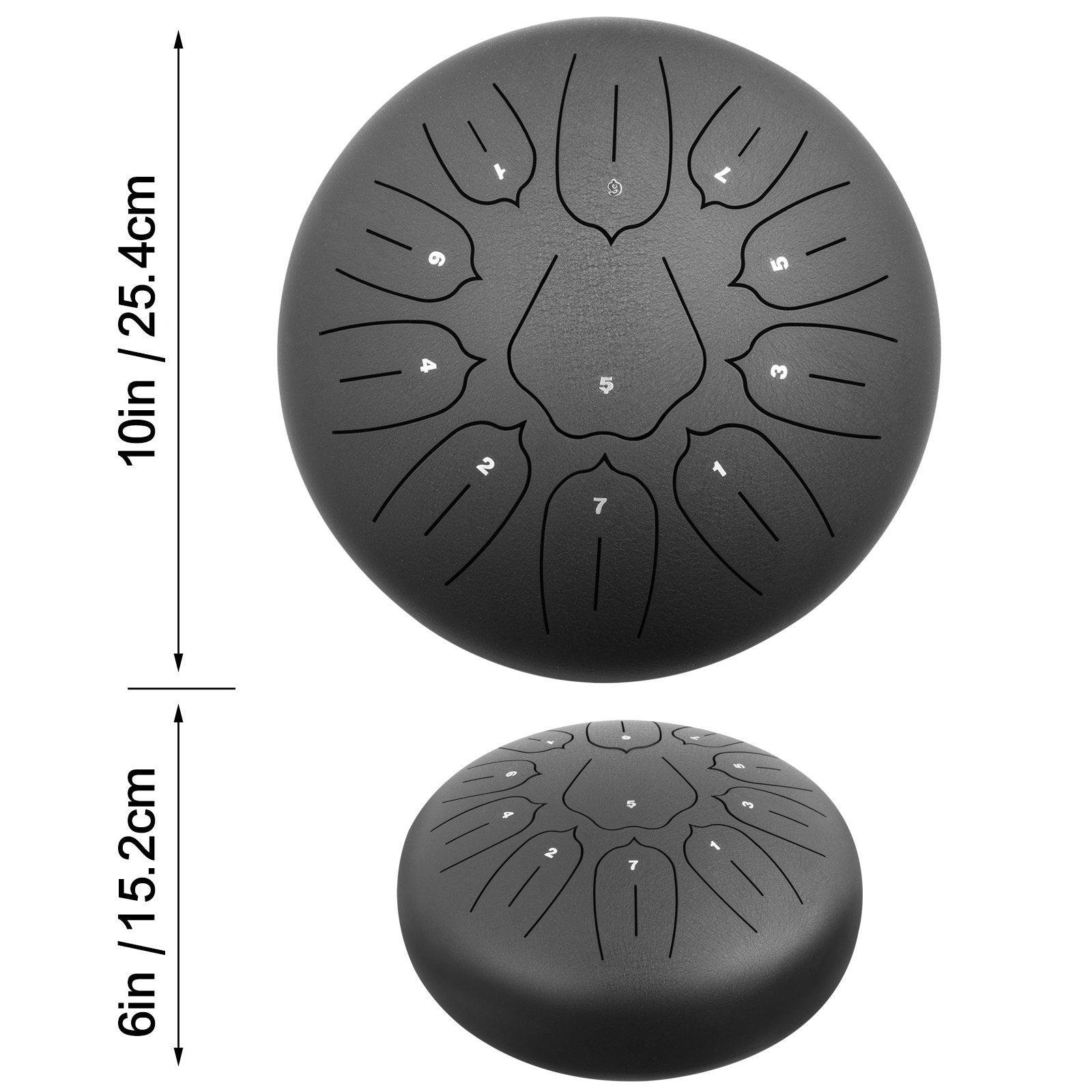 VEVOR Steel Tongue Drum 11 Notes 10 Inches Dia Tongue Drum Black Handpan Drum Notes Percussion Instrument Steel Drums Instruments with Bag, Book, Mallets, Mallet Bracket 