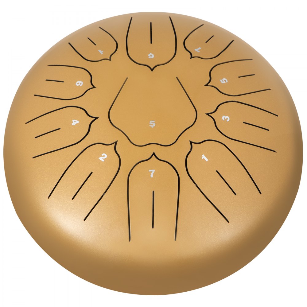 VEVOR Steel Tongue Drum 11 Notes 10 Inches Dia Lotus type Tongue Drum Golden Handpan Drum Notes Percussion Instrument Steel Drums Instruments with Bag, Music Book, Mallets, Mallet Bracket 