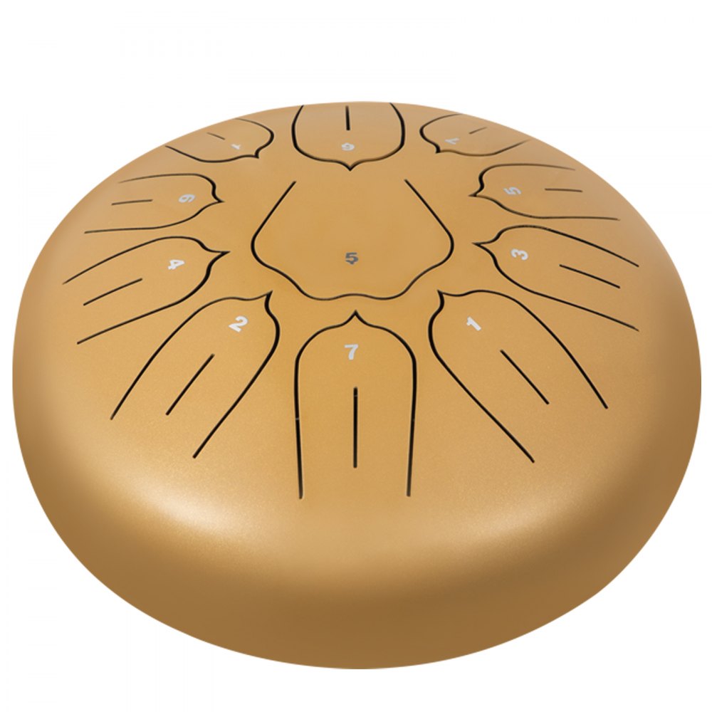 VEVOR Steel Tongue Drum 11 Notes 10 Inches Dia Lotus type Tongue Drum Golden Handpan Drum Notes Percussion Instrument Steel Drums Instruments with Bag, Music Book, Mallets, Mallet Bracket 