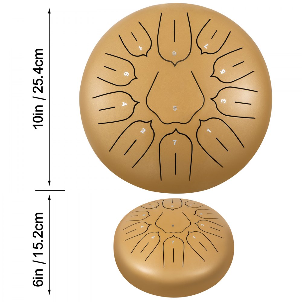 VEVOR Steel Tongue Drum 11 Notes 10 Inches Dia Lotus type Tongue Drum Golden Handpan Drum Notes Percussion Instrument Steel Drums Instruments with Bag, Music Book, Mallets, Mallet Bracket 
