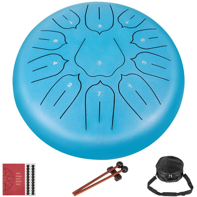 VEVOR Steel Tongue Drum 11 Notes 10 Inches Dia Tongue Drum Sky Blue Handpan Drum Notes Percussion Instrument Steel Drums Instruments with Bag, Book, Mallets, Mallet Bracket 