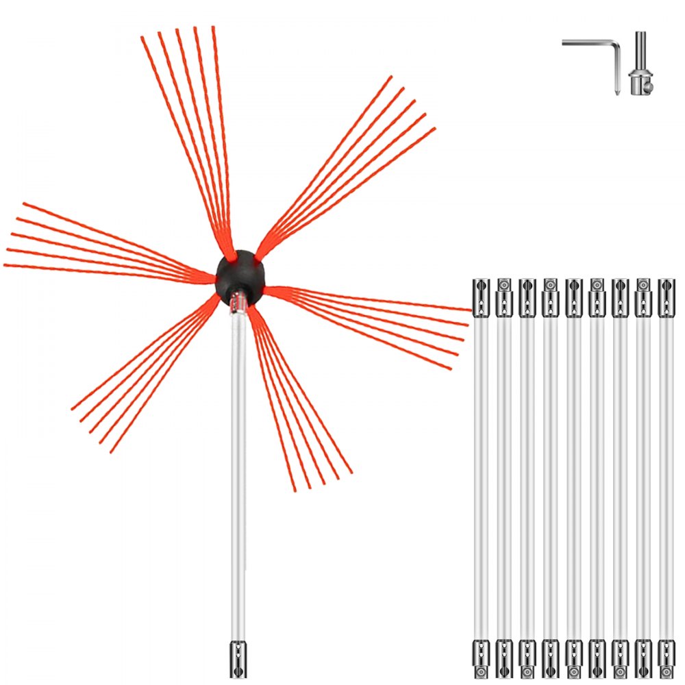 VEVOR Chimney Sweep Kit 33FT, Chimney Cleaning Tool Kits with 10 Nylon Flexible Rods, Chimney Brush 394 Inch for Sweeping Fireplace 