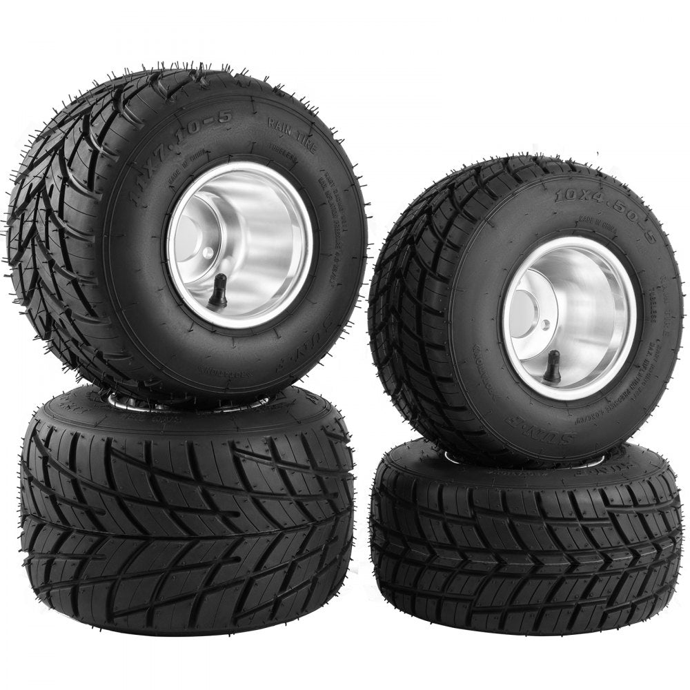 VEVOR Go Kart Tires and Rims 4pcs, Go Cart Wheels and Tires 10"x 4.50" Front, 11"x 6.0" Rear HUB- Rim fit Bolt pattern 58mm with 3hole 