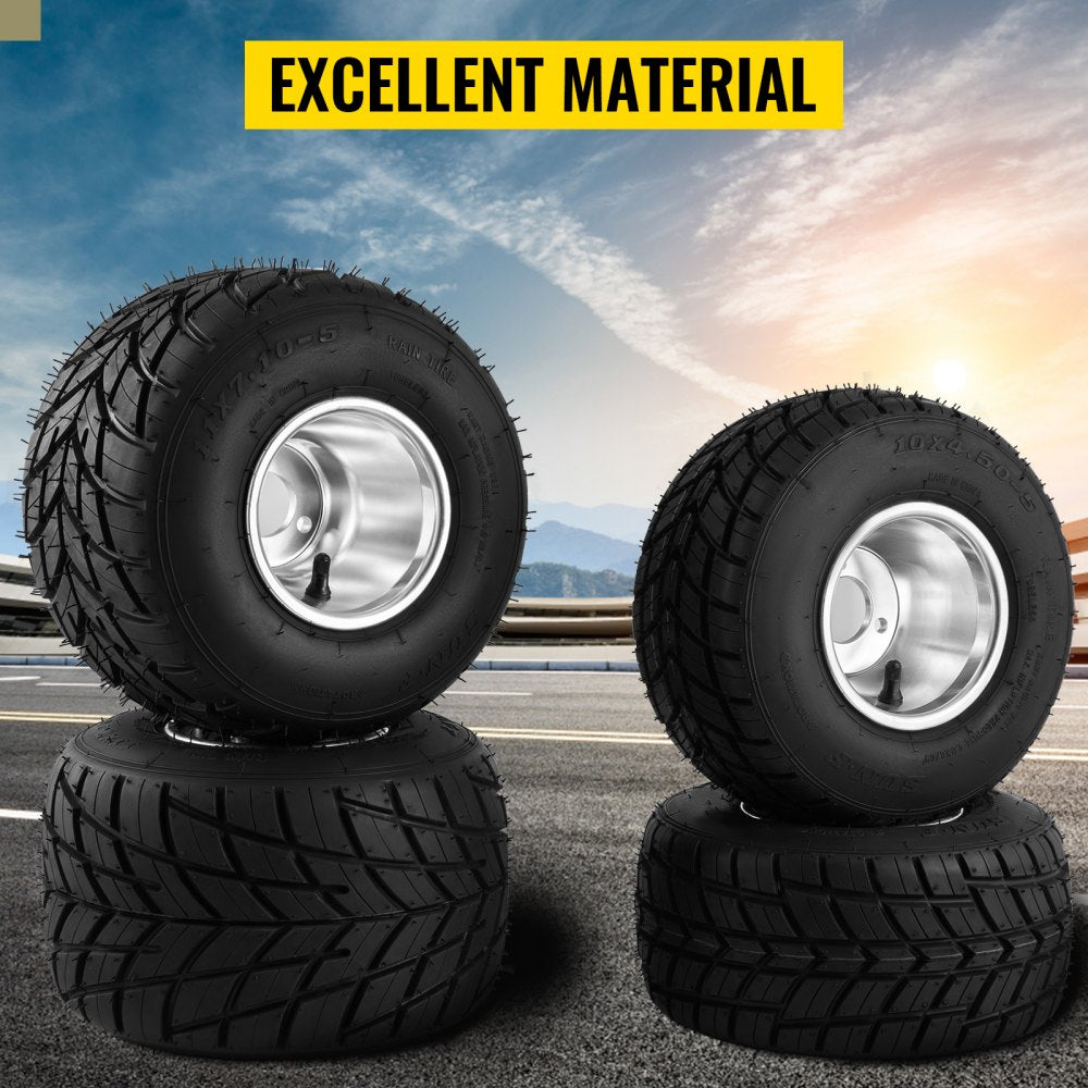 VEVOR Go Kart Tires and Rims 4pcs, Go Cart Wheels and Tires 10"x 4.50" Front, 11"x 6.0" Rear HUB- Rim fit Bolt pattern 58mm with 3hole 