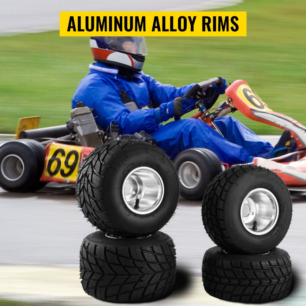 VEVOR Go Kart Tires and Rims 4pcs, Go Cart Wheels and Tires 10"x 4.50" Front, 11"x 6.0" Rear HUB- Rim fit Bolt pattern 58mm with 3hole 