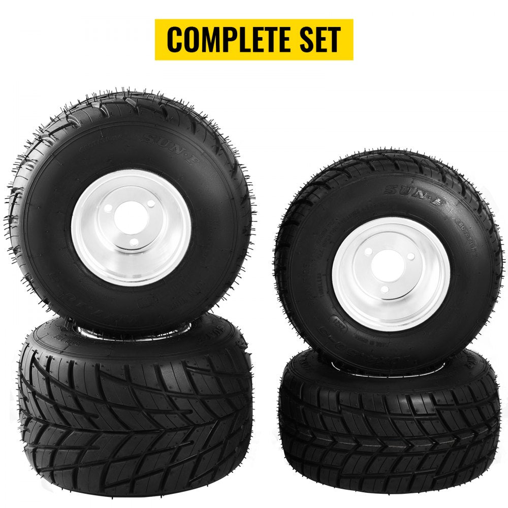 VEVOR Go Kart Tires and Rims 4pcs, Go Cart Wheels and Tires 10"x 4.50" Front, 11"x 6.0" Rear HUB- Rim fit Bolt pattern 58mm with 3hole 