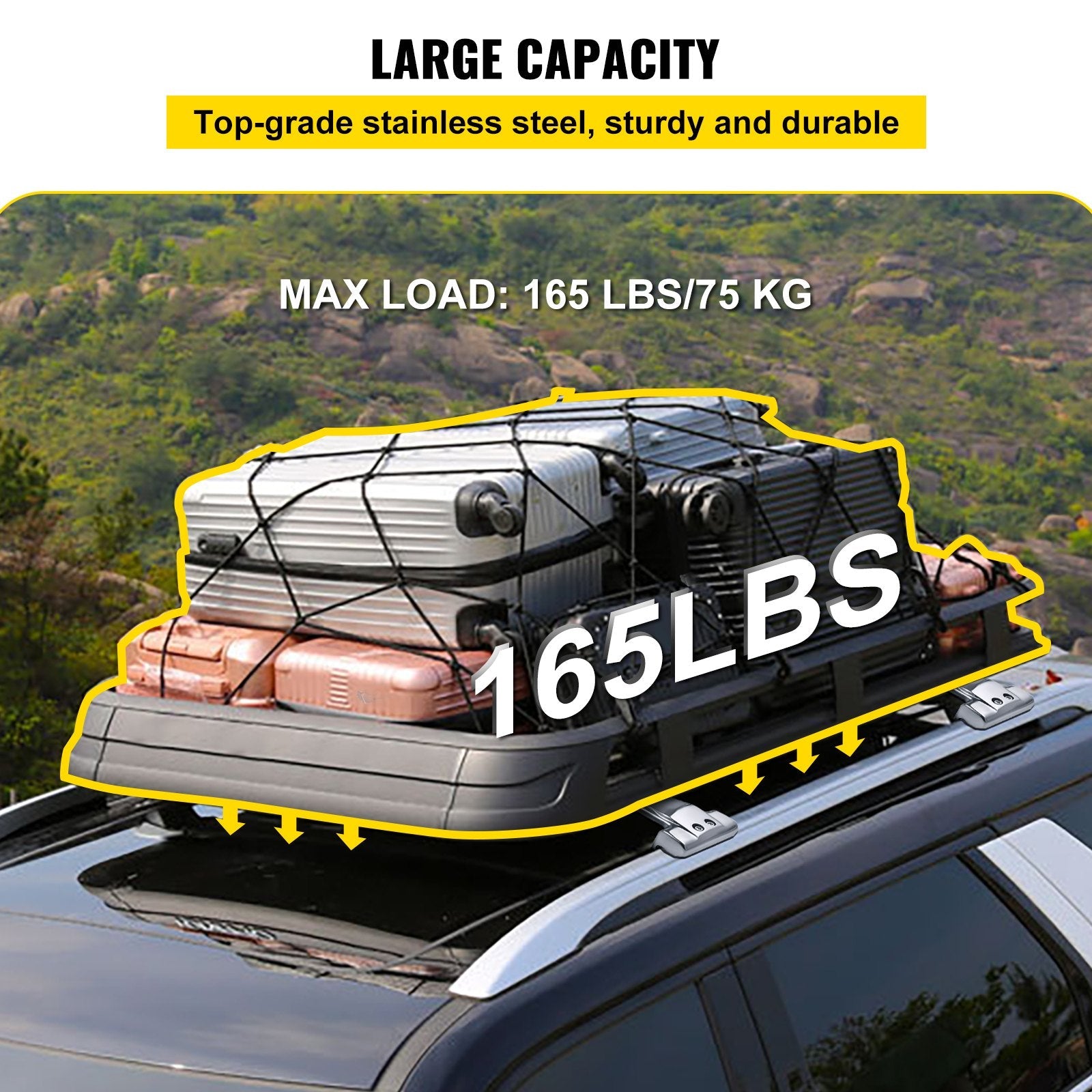 VEVOR Roof Rack Rail Cross Bar Fit for Jeep Grand Cherokee 2011-2018 Silver Set Carrier Baggage 165LBS Top Luggage Pair Durable Storage Cross Bar Roof Rails Stainless Steel 