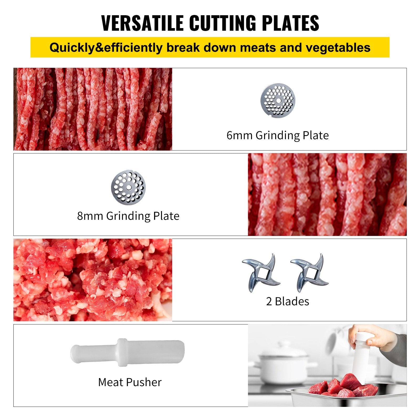 VEVOR 1.5HP 1100W Meat Grinder Stainless Steel 220 RPM Electric Meat Grinder Commercial Grinder for Industrial and Home Use 