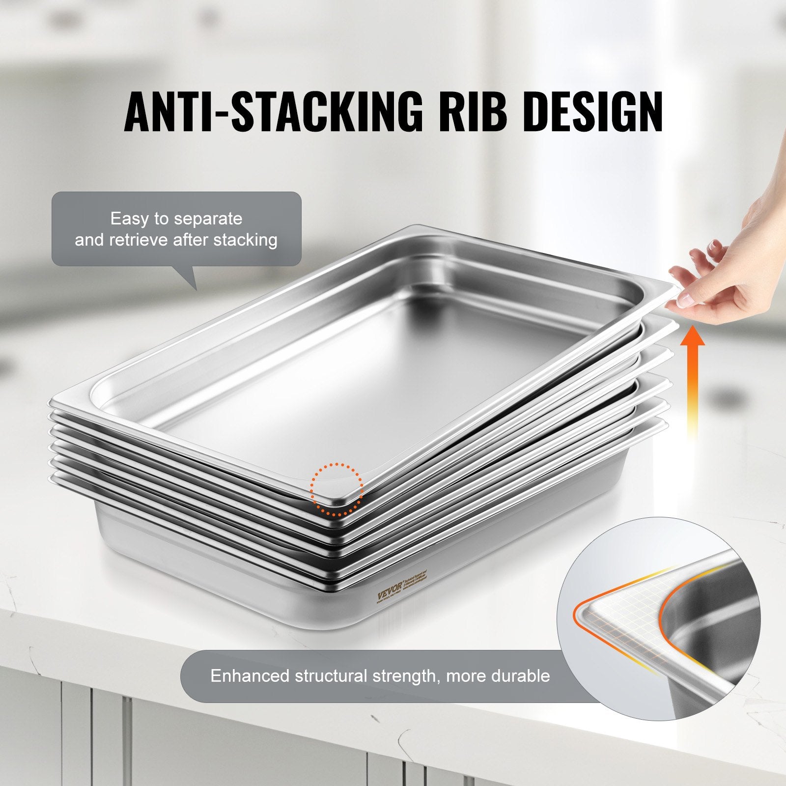 VEVOR 6 Pack Hotel Pans, Full Size Anti-Jam Steam Pan, 0.8mm Thick Stainless Steel Restaurant Steam Table Pan, 2.5-Inch Deep Commercial Table Pan, Catering Storage Food Pan, for Industrial & Scientifi 