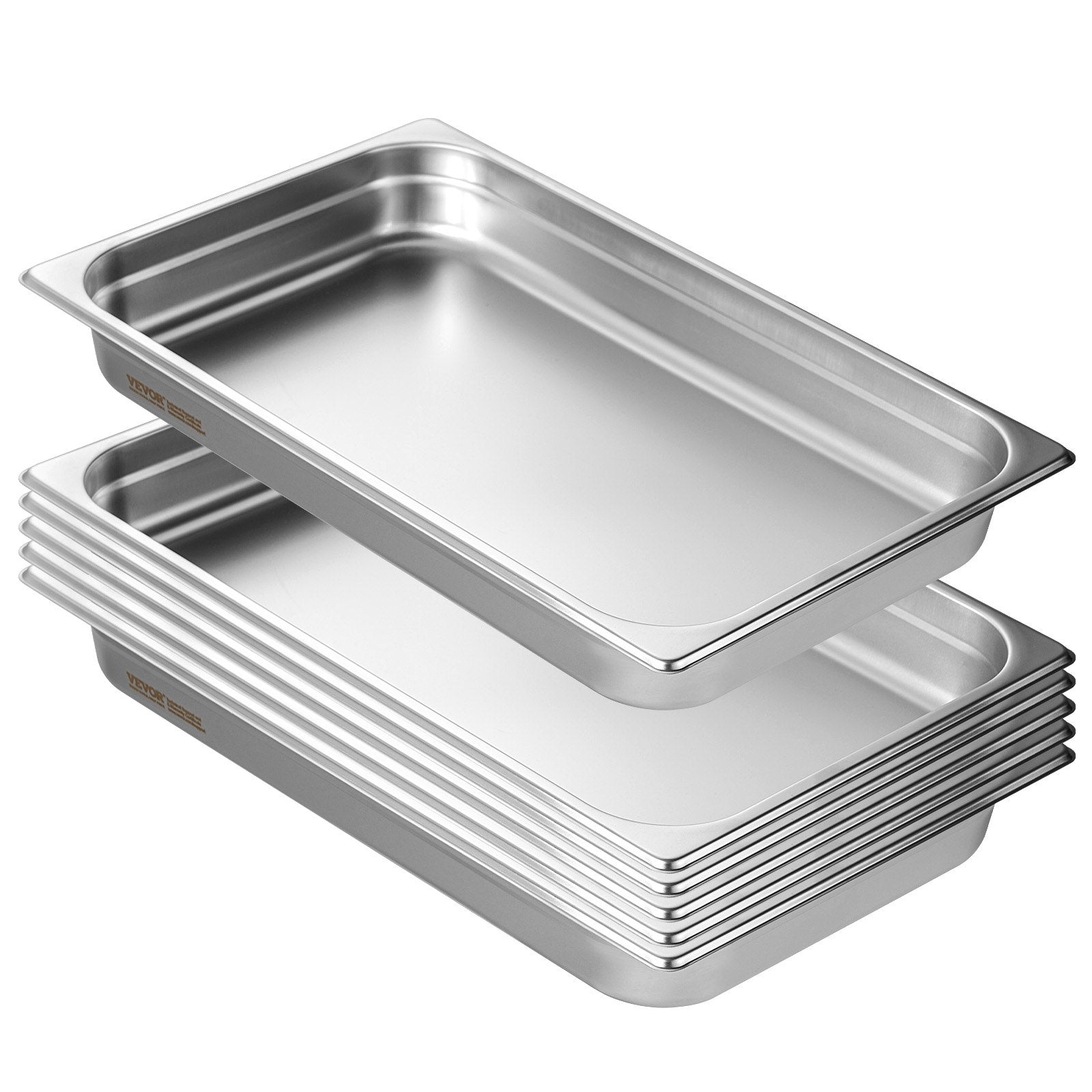 VEVOR 6 Pack Hotel Pans, Full Size Anti-Jam Steam Pan, 0.8mm Thick Stainless Steel Restaurant Steam Table Pan, 2.5-Inch Deep Commercial Table Pan, Catering Storage Food Pan, for Industrial & Scientifi 