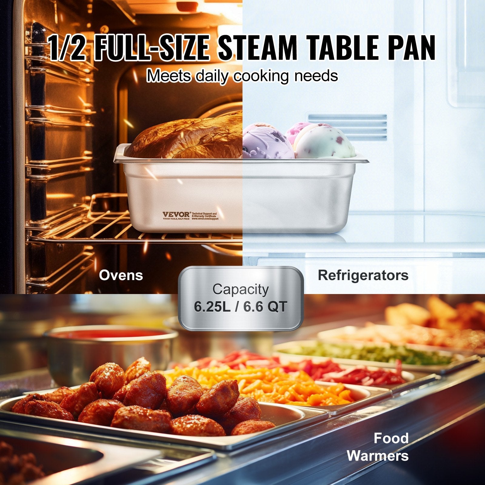 VEVOR 8 Pack Hotel Pans, 1/2 Size Anti-Jam Steam Pan with Lid, 0.8mm Thick Stainless Steel Steam Table Pan, 4-Inch Deep Commercial Table Pan, Catering Storage Food Pan, for Industrial & Scientific 