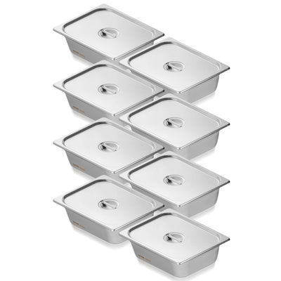 VEVOR 8 Pack Hotel Pans, 1/2 Size Anti-Jam Steam Pan with Lid, 0.8mm Thick Stainless Steel Steam Table Pan, 4-Inch Deep Commercial Table Pan, Catering Storage Food Pan, for Industrial & Scientific 