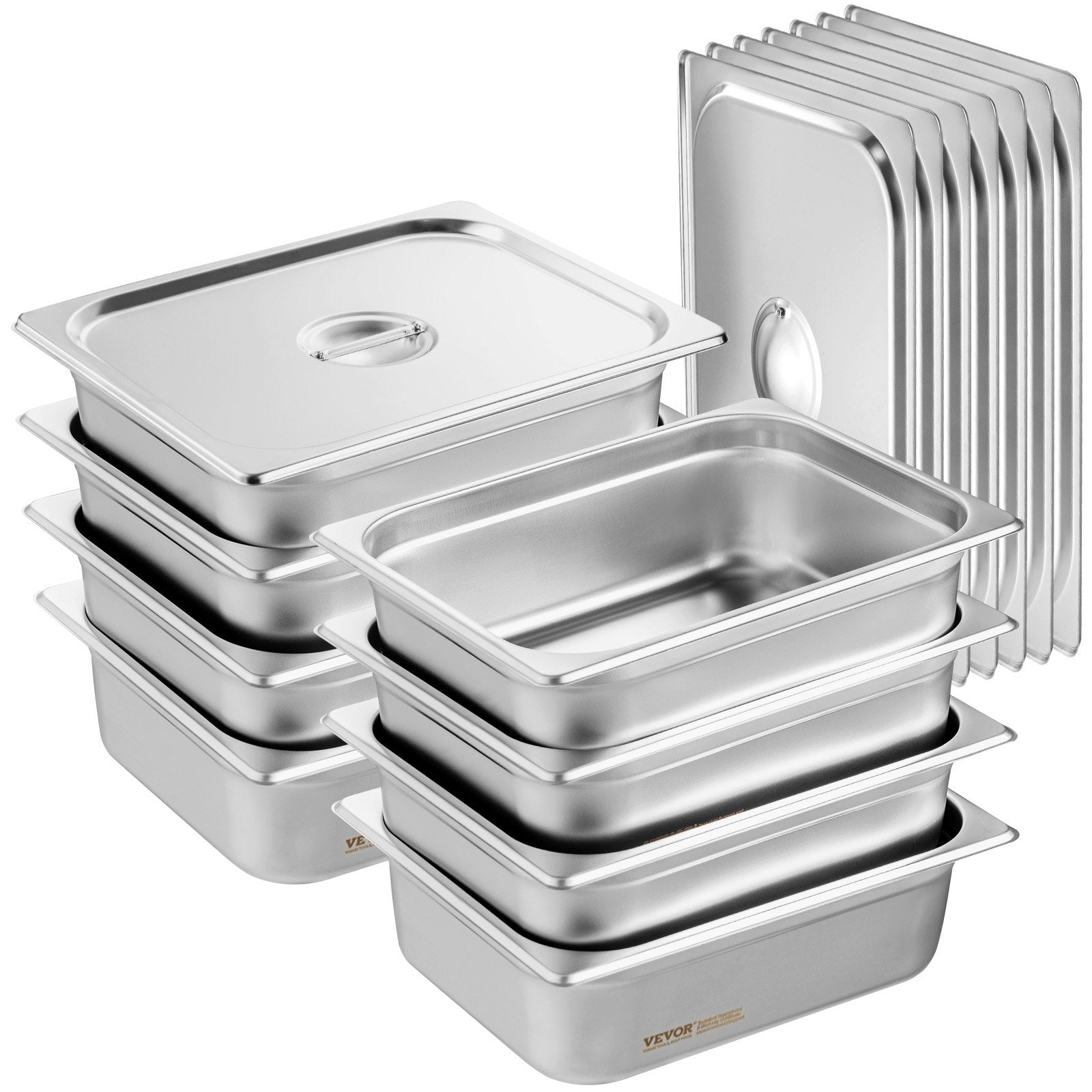 VEVOR 8 Pack Hotel Pans, 1/2 Size Anti-Jam Steam Pan with Lid, 0.8mm Thick Stainless Steel Steam Table Pan, 4-Inch Deep Commercial Table Pan, Catering Storage Food Pan, for Industrial & Scientific 