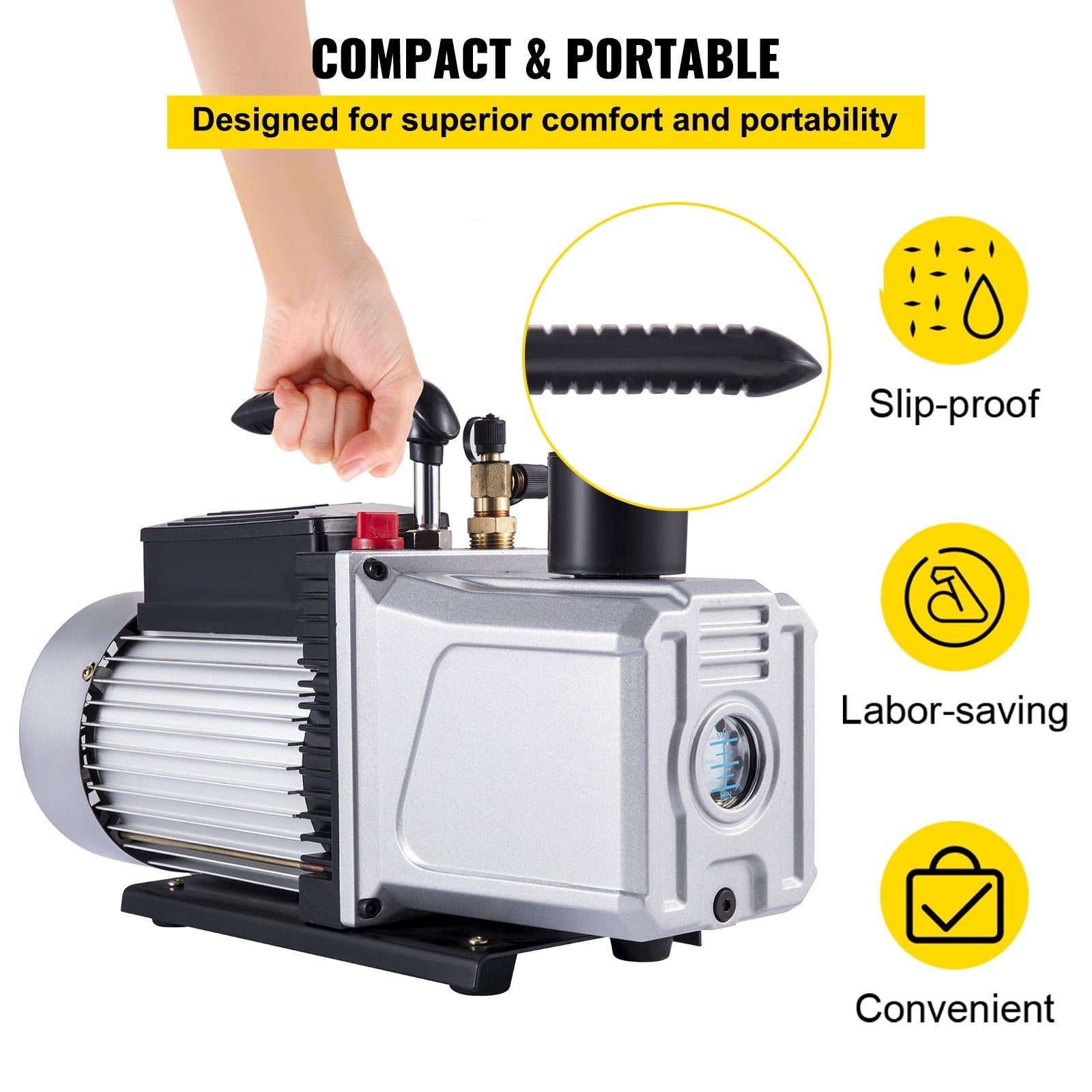 VEVOR Vacuum Pump 12CFM 1 HP Single Stage Air Conditioning Vacuum Pump 110V 5PA Ultimate Vacuum Refrigerant HVAC Air Tool Rotary Vane Vacuum Pump for Automobile Vacuum Evacuation (1-Stage, 12CFM) 