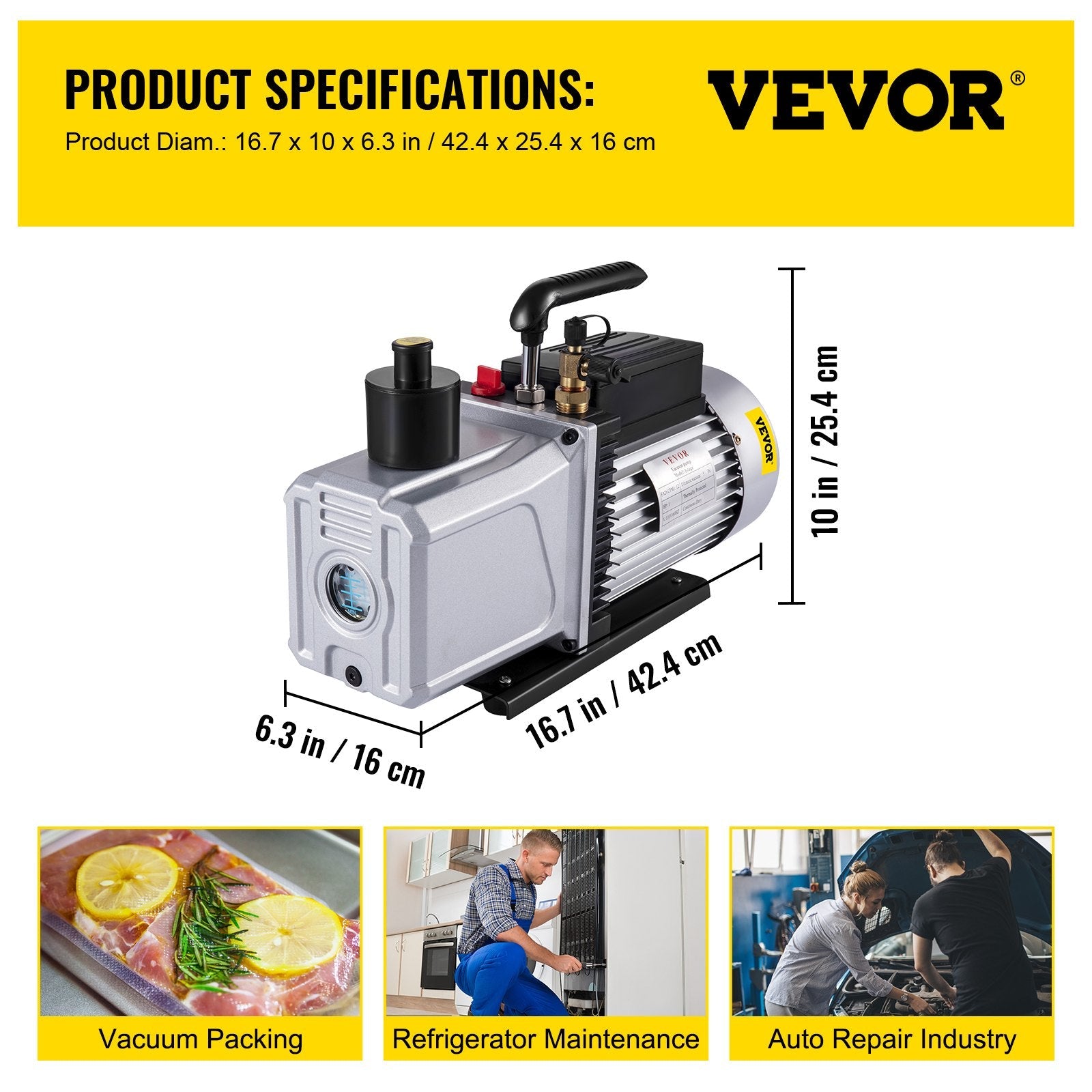 VEVOR Vacuum Pump 12CFM 1 HP Single Stage Air Conditioning Vacuum Pump 110V 5PA Ultimate Vacuum Refrigerant HVAC Air Tool Rotary Vane Vacuum Pump for Automobile Vacuum Evacuation (1-Stage, 12CFM) 