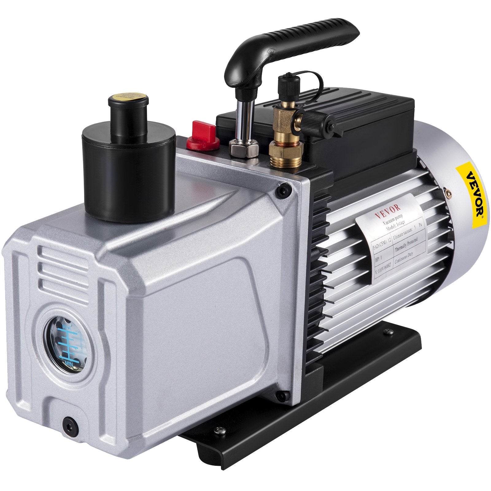 VEVOR Vacuum Pump 12CFM 1 HP Single Stage Air Conditioning Vacuum Pump 110V 5PA Ultimate Vacuum Refrigerant HVAC Air Tool Rotary Vane Vacuum Pump for Automobile Vacuum Evacuation (1-Stage, 12CFM) 