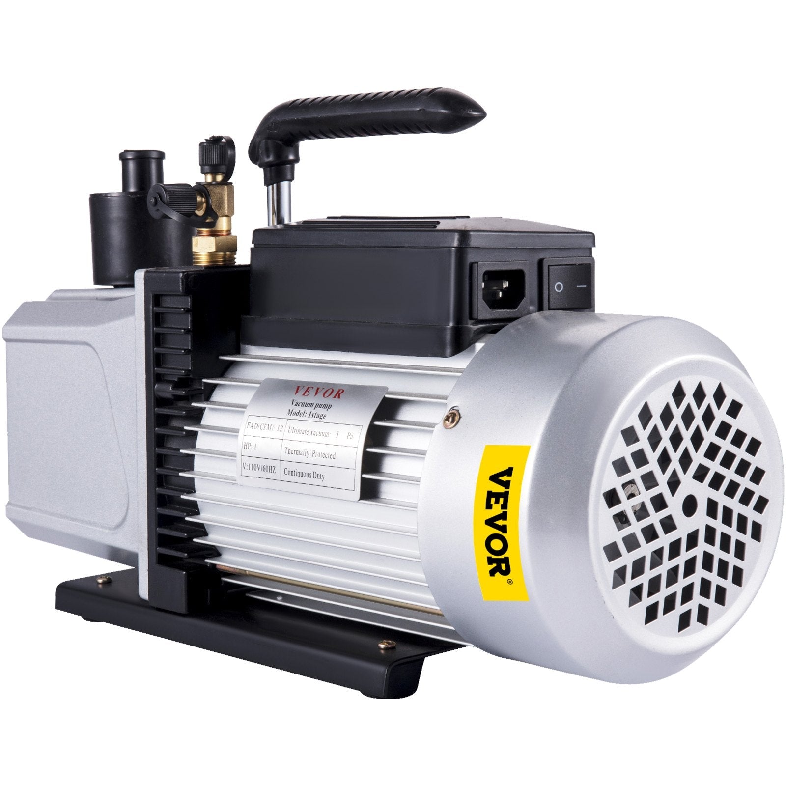 VEVOR Vacuum Pump 12CFM 1 HP Single Stage Air Conditioning Vacuum Pump 110V 5PA Ultimate Vacuum Refrigerant HVAC Air Tool Rotary Vane Vacuum Pump for Automobile Vacuum Evacuation (1-Stage, 12CFM) 