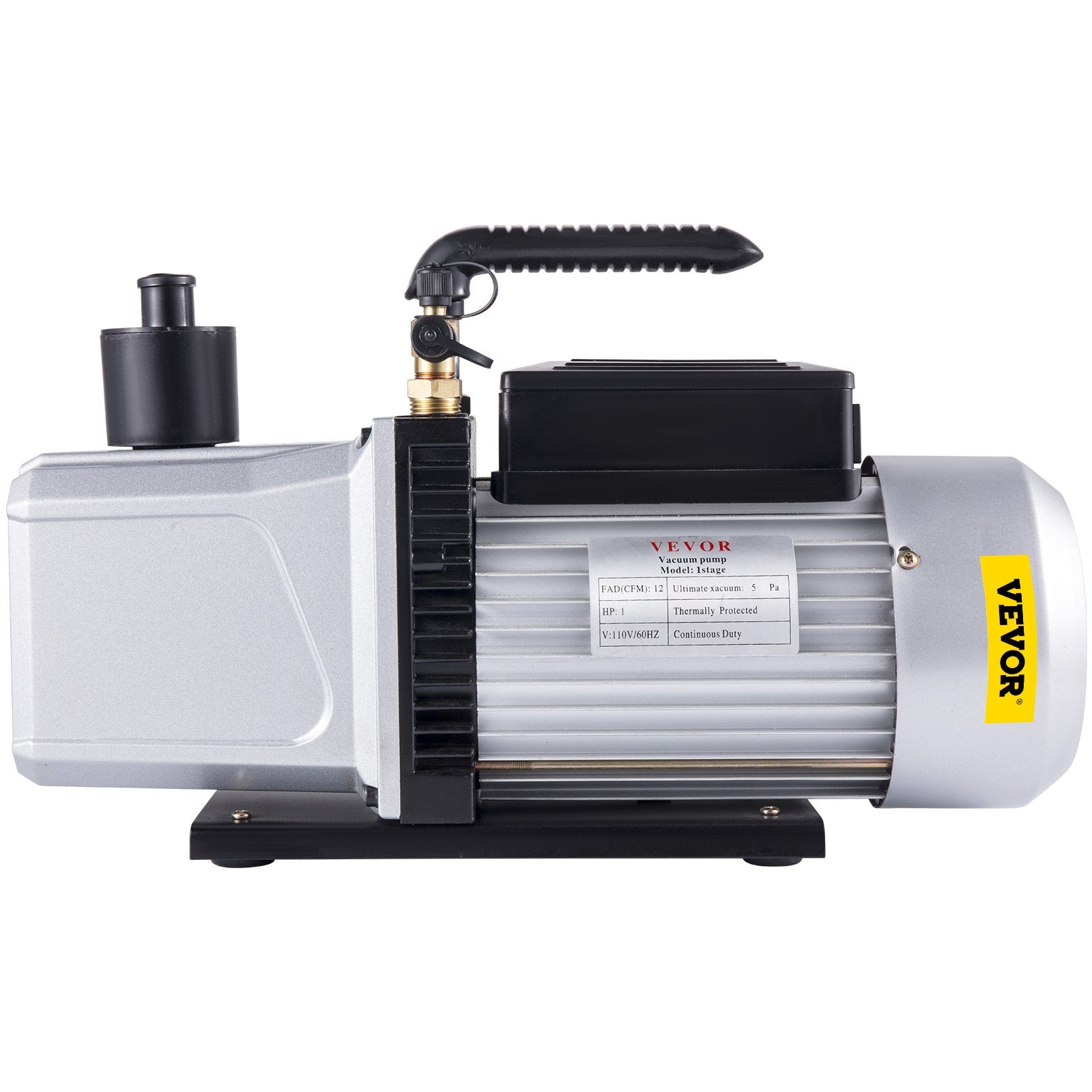 VEVOR Vacuum Pump 12CFM 1 HP Single Stage Air Conditioning Vacuum Pump 110V 5PA Ultimate Vacuum Refrigerant HVAC Air Tool Rotary Vane Vacuum Pump for Automobile Vacuum Evacuation (1-Stage, 12CFM) 