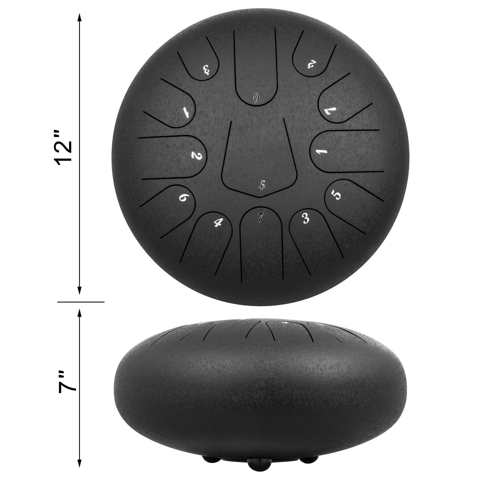 VEVOR Steel Drum, 13 Notes Percussion Instrument, 12 Inches Tongue Drum, Steel Tongue Drum, Steel Drums Instruments With Bag, Book, Mallets, Mallet Bracket, Hang Pan Drum Instrument, Black 