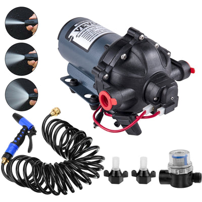 VEVOR RV Water Pump 5.3 GPM 5.5 Gallons Per Minute 12V Water Pump Automatic 70 PSI Diaphragm Pump with 25 Foot Coiled Hose Washdown Pumps for Boats Caravan Rv Marine Yacht 