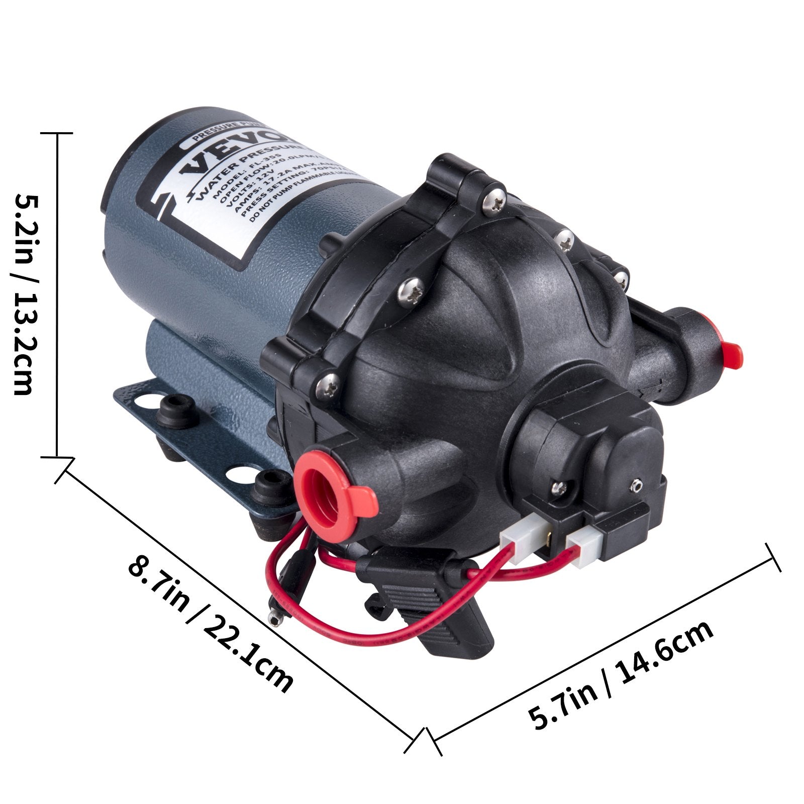 VEVOR RV Water Pump 5.3 GPM 5.5 Gallons Per Minute 12V Water Pump Automatic 70 PSI Diaphragm Pump with 25 Foot Coiled Hose Washdown Pumps for Boats Caravan Rv Marine Yacht 