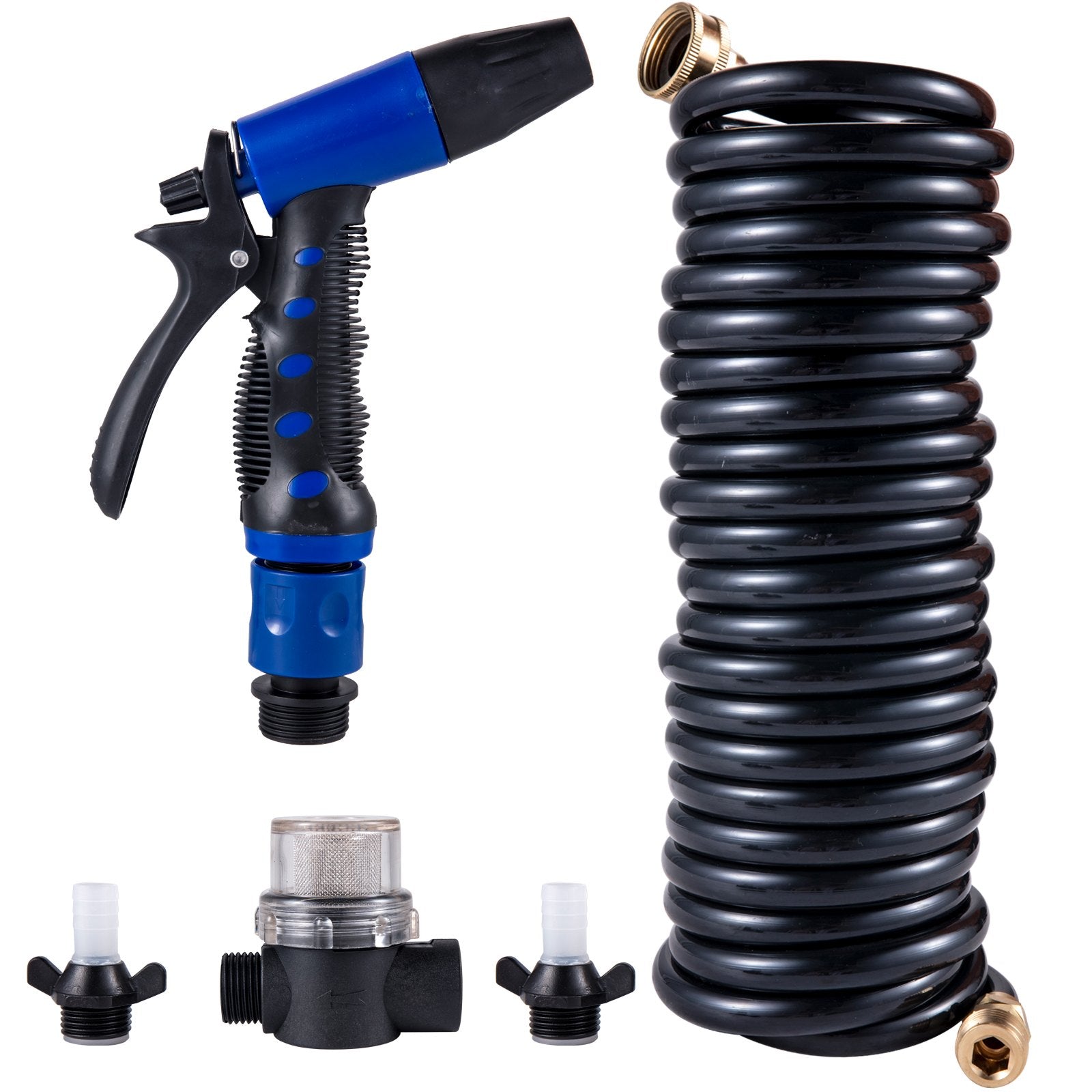 VEVOR RV Water Pump 5.3 GPM 5.5 Gallons Per Minute 12V Water Pump Automatic 70 PSI Diaphragm Pump with 25 Foot Coiled Hose Washdown Pumps for Boats Caravan Rv Marine Yacht 