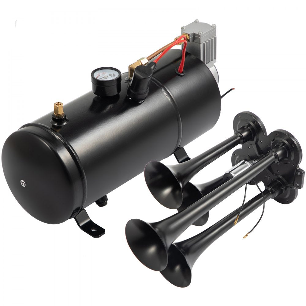 VEVOR 150DB Train Horns Kit for Trucks Super Loud with 120 PSI 12V Air Compressor 4 Trumpet Air Horn Compressor Tank For Any Vehicle Trucks Car Jeep Or SUV (Black) 
