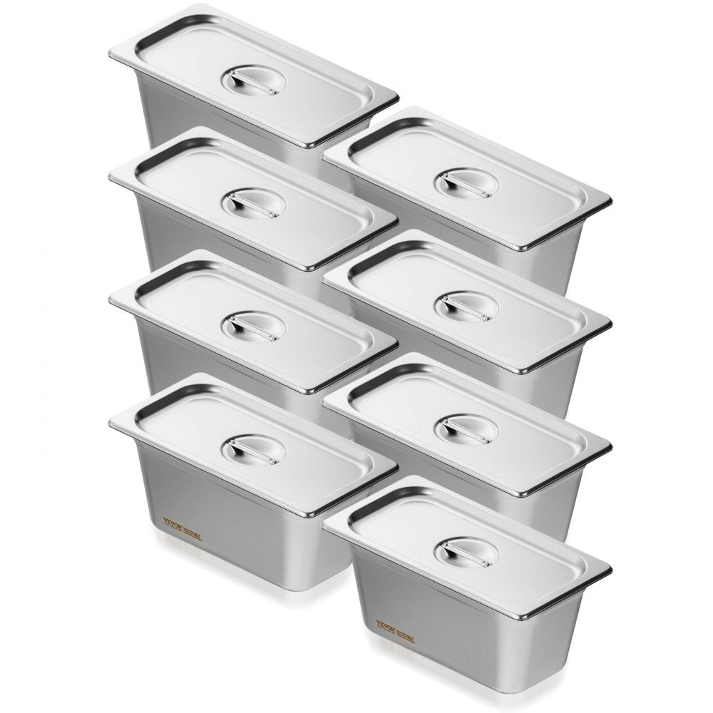 VEVOR 8 Pack Hotel Pans, 1/3 Size Anti-Jam Steam Pan with Lid, 0.8mm Thick Stainless Steel Steam Table Pan, 6-Inch Deep Commercial Table Pan, Catering Storage Food Pan, for Industrial & Scientific 