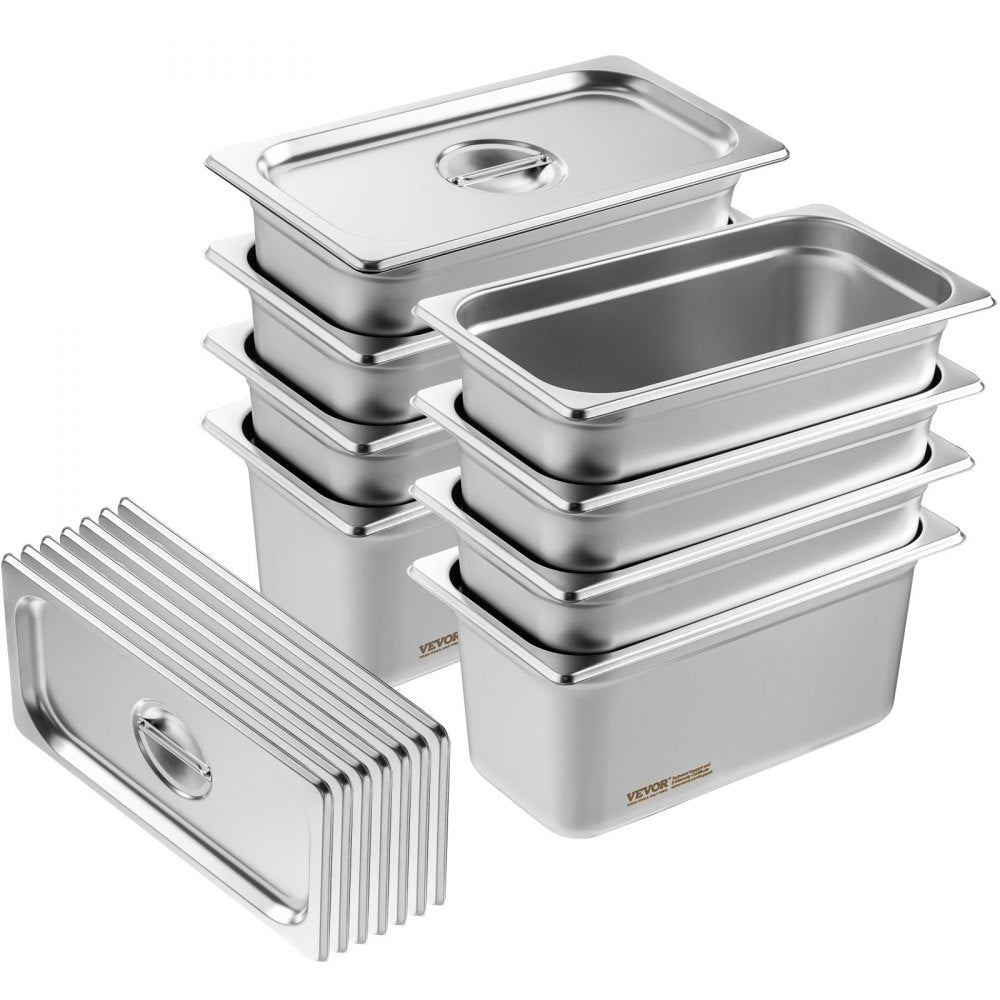 VEVOR 8 Pack Hotel Pans, 1/3 Size Anti-Jam Steam Pan with Lid, 0.8mm Thick Stainless Steel Steam Table Pan, 6-Inch Deep Commercial Table Pan, Catering Storage Food Pan, for Industrial & Scientific 