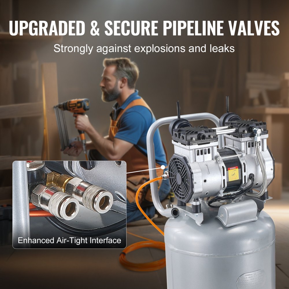 VEVOR 13 Gallon Air Compressor, 2HP 4.6 SCFM@90PSI Oil Free Air Compressor Tank with 125PSI Max Pressure, 66dB Ultra Quiet Compressor for Tire Inflation, Auto Repair, Spray Painting, Woodwork Nailing 