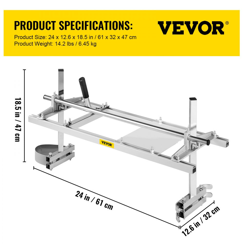 VEVOR Chainsaw Mill Attachment 14-24 Inch Portable Chain Saw Mill Aluminum Steel Chainsaw Milling Planking Welding Saw Mill  Planking Lumber Cutting Bar for Homeowners Woodworkers 