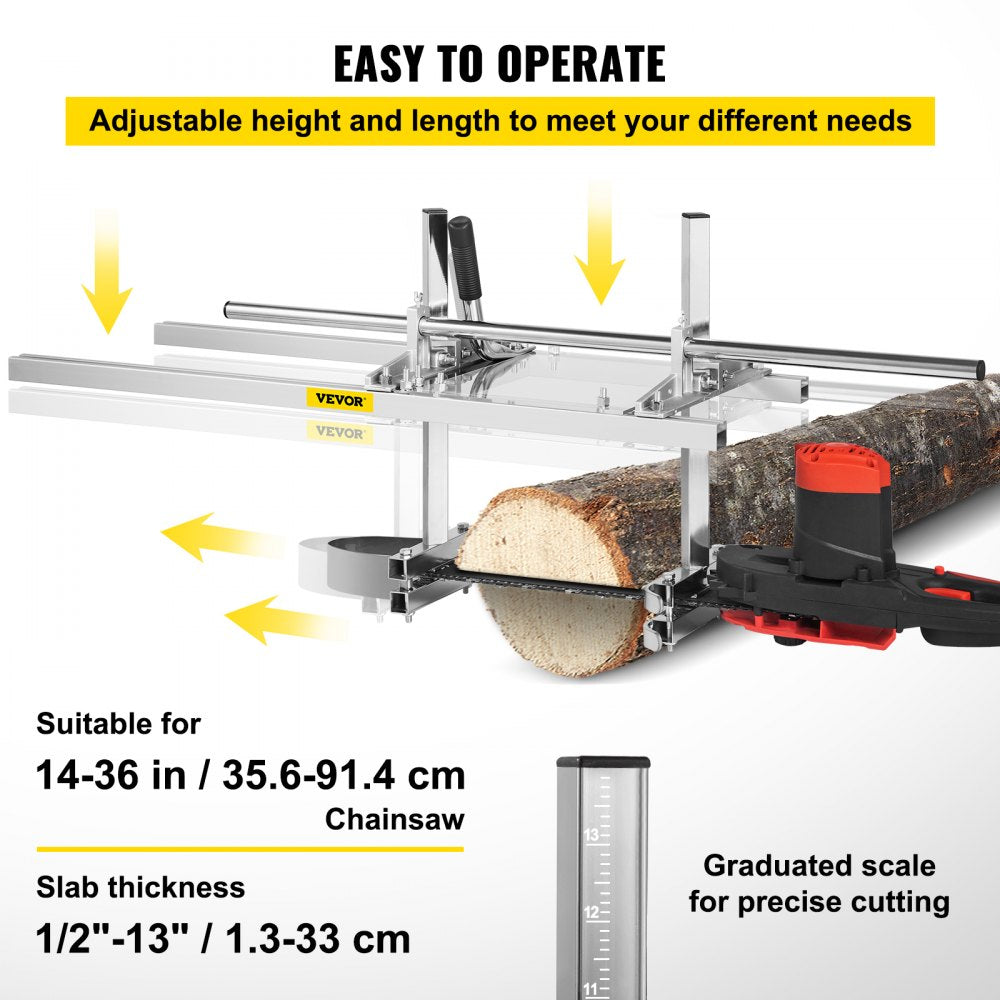 VEVOR Portable Chainsaw Mill Planking Milling Aluminum Steel with Installation Tools for Builders and Woodworkers (14" to 36") 