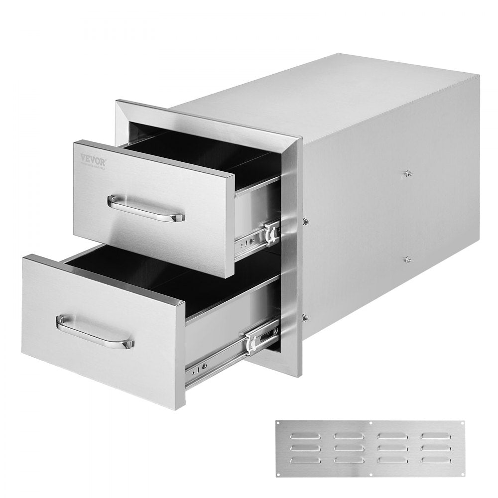 VEVOR Outdoor Kitchen Drawers 14W x 14.3H x 23D Inch, Flush Mount Double BBQ Drawers Stainless Steel with Handle, BBQ Island Drawers for Outdoor Kitchens or Grill Station 
